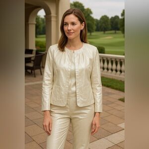 RAFAEL linen Shimmering white 2 piece set wedding formal event